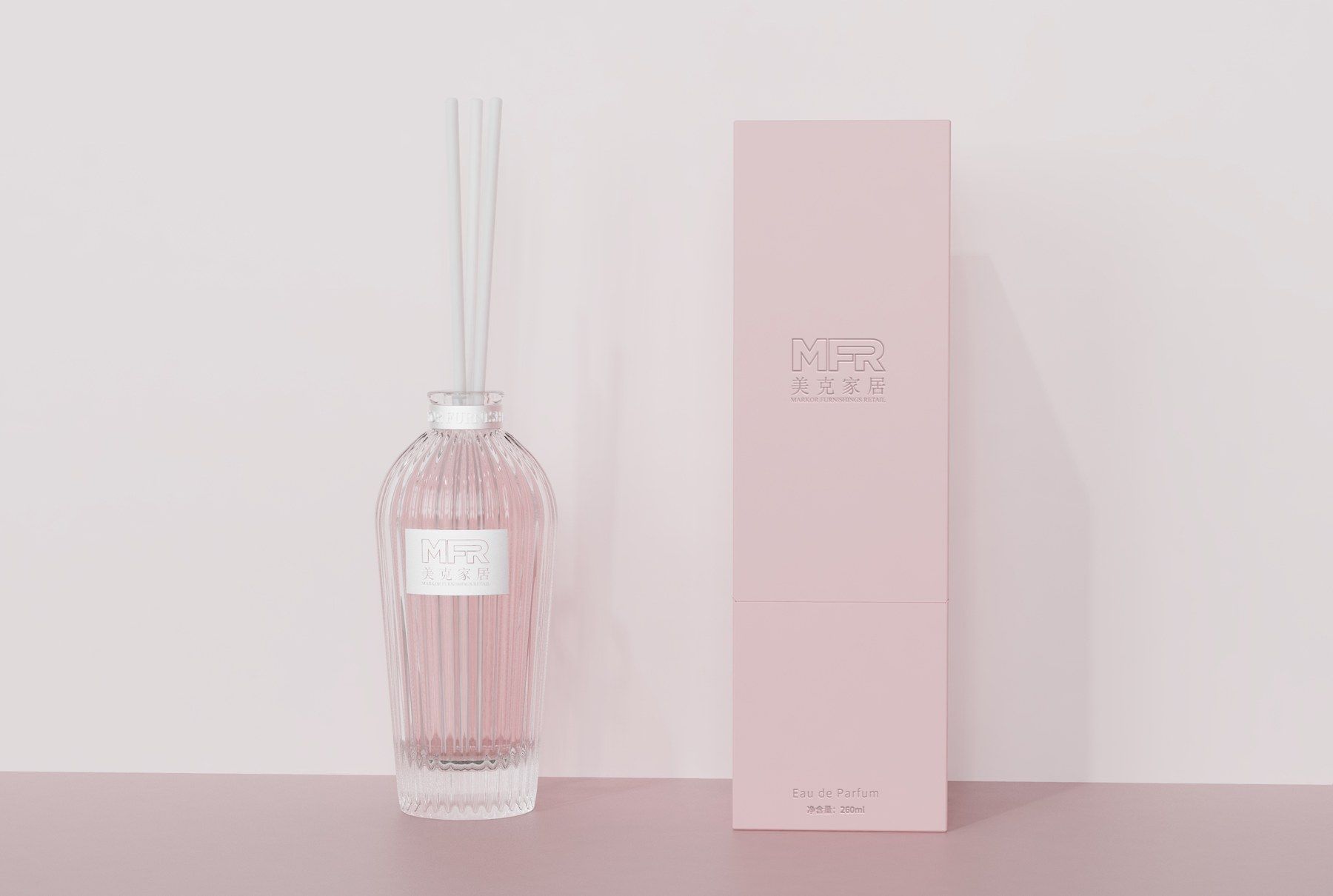 Ribbed glass reed diffuser with coloured liquid